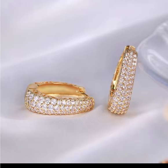Jewelry - Gold CZ Huggie Hoop Earrings – Pave Crystal Mini Hoops Elegant Everyday Jewelry